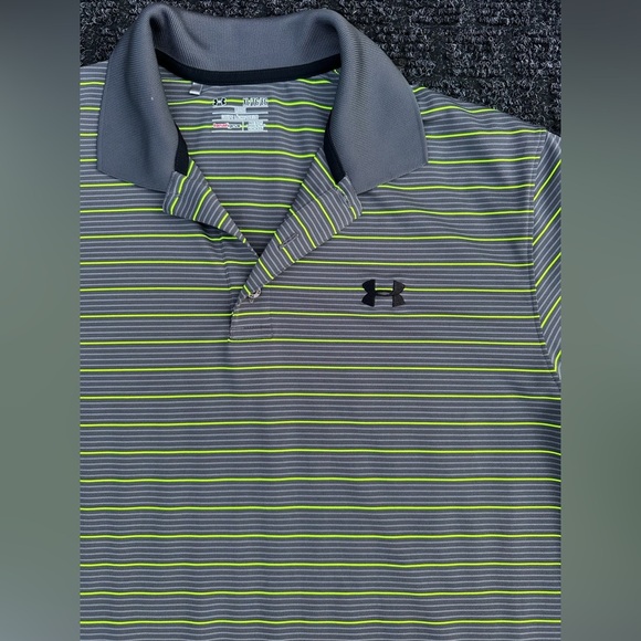 Under Armour Men’s Playoff Grey Striped Performance Polo Shirt Size XL Loose Fit - Picture 3 of 6